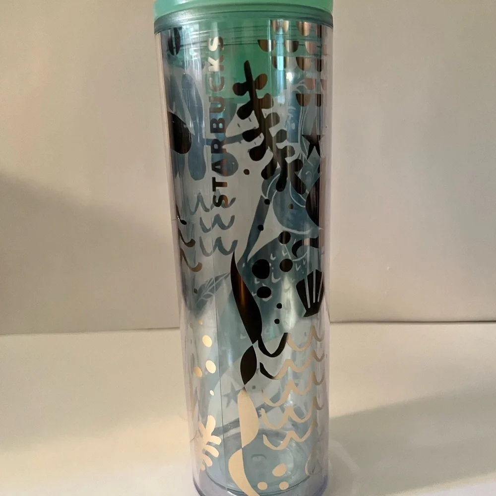 Starbucks 2020 Gold Mermaid Siren Clear Mint Green Acrylic Cold Cup Tumbler - Picture 6 of 7